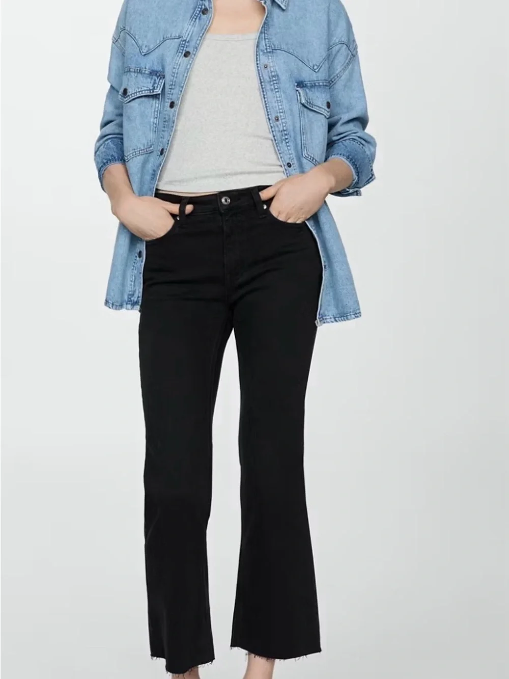 Mango Black Flare Wide-Leg cropped Jeans